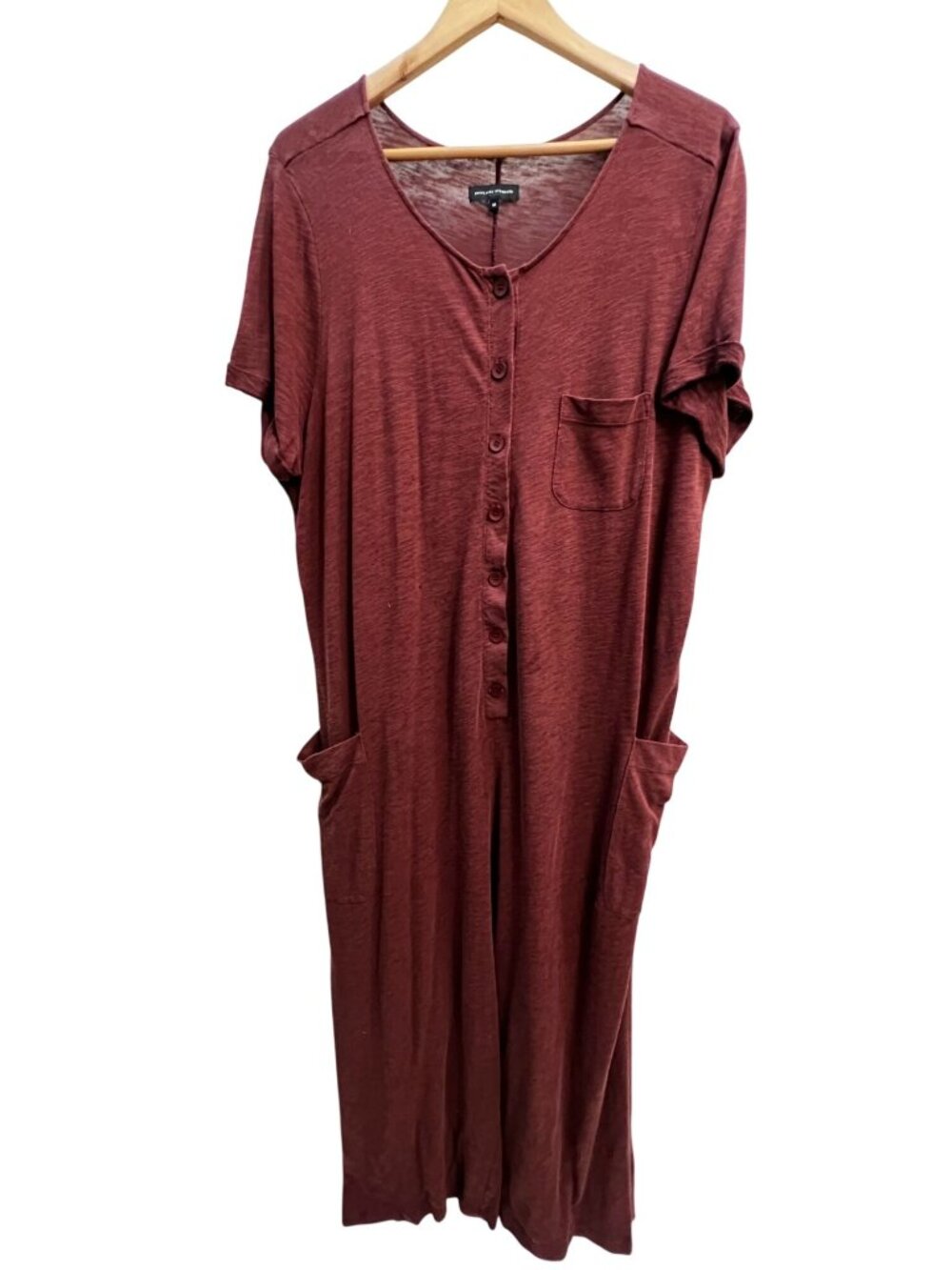UNIVERSAL STANDARD Jersey Wide Leg Henley Jumpsuit Sz M 18-20 Rust Lounge